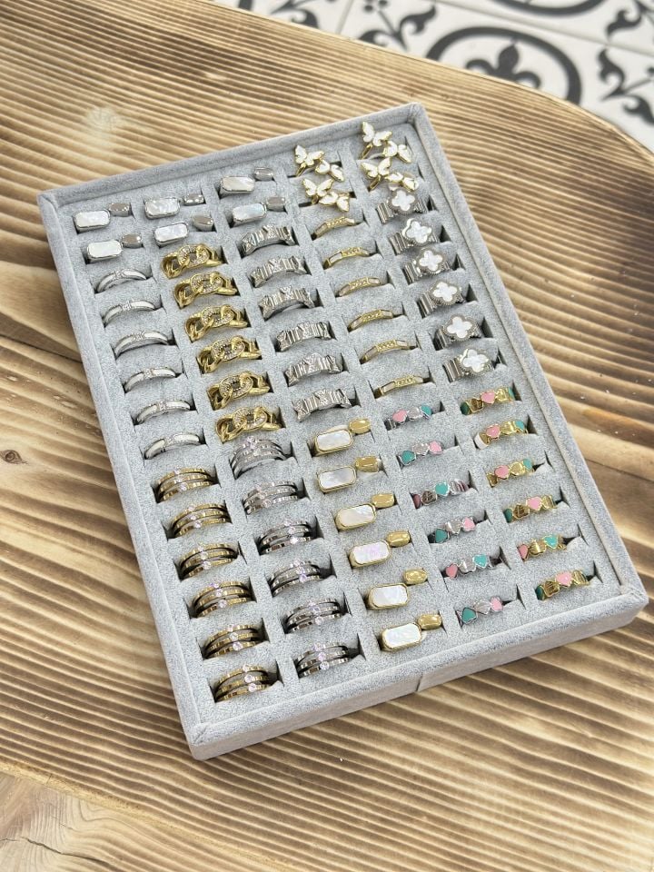 Çelik Yüzük 70li Karışık 12 Çeşitlikli Stand Hediye